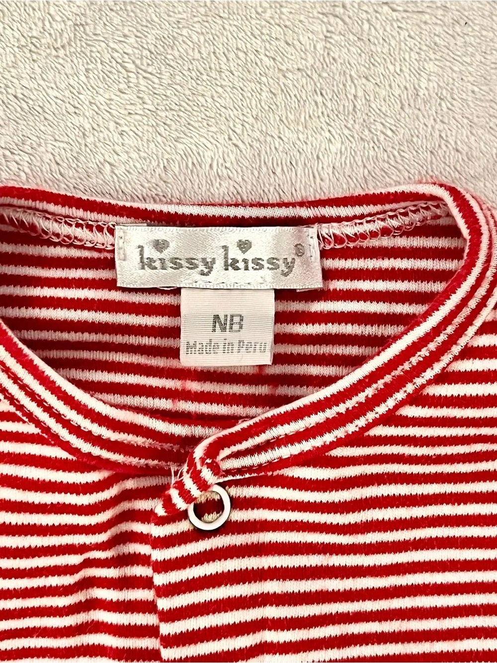 Kissy Kissy Baby Red Striped Footed Pajamas Newborn Pima Cotton